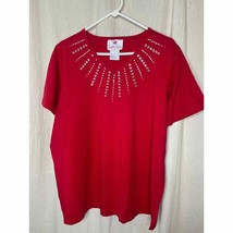 Vintage 2000s Quacker Factory Red Metal Silver Gemstone Sparkle V Neck S... - £21.97 GBP