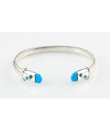 Sterling Silver Cable Cuff Bracelet w/ Blue Accents 7" Long 6 mm Wide 29.0 g - $205.81