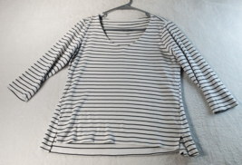 J.Jill T Shirt Top Women Petite Small White Black Stripe 100% Pima Cotton V Neck - £5.12 GBP