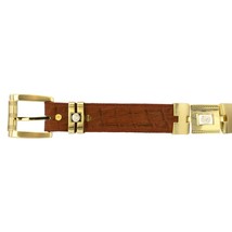 Mens Western Belt Cognac Alligator Tail Print Leather Gold Links Fashion Buckle - £32.18 GBP