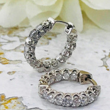 In-Outside Huggie/Hoop Earrings 2Ct Round Simulated Diamond White Gold Plated - $74.79