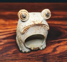 Stoneware Lucky Frog Toad Open Belly Windproof Ashtray Incense Burner Bi... - $49.49