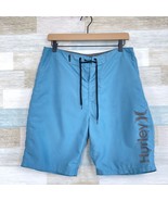 Hurley Swim Board Shorts Blue Solid 9&quot; Inseam Logo Quick Dry Swimwear Me... - £15.60 GBP