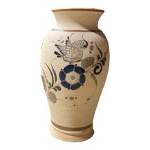 Vintage Blue Bird Hand Painted Signed Tonala Stoneware Pottery Vase 8” M... - $32.69