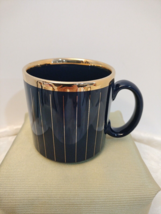 Porcelain Coffee Mug Blue W/Gold Tone Made In New England 3&quot;3/4x3&quot;1/2 New - £17.94 GBP