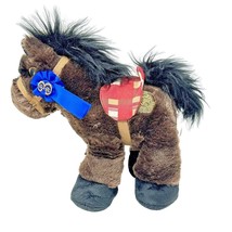 Piccoli Kentucky Derby Horse Plush Brown Stuffed Animal Blue Ribbon Weighted Leg - $14.80