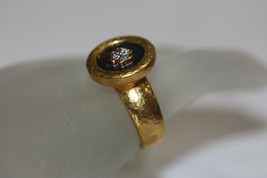 Gurhan 24k Yellow Gold Hammered Finish Black Circle Ring with Diamond Floret VTG - £3,470.45 GBP