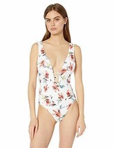 $100 Lucky Brand Plunge Front One Piece Swimsuit White Cordevalle Size Large - £14.48 GBP