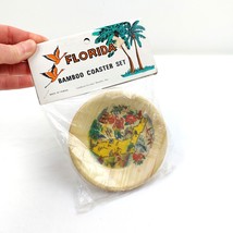 Vintage Florida souvenir bamboo coaster set retro kitchen decor barware gift - £13.09 GBP