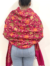 Women&#39;s Kashmiri Pink Color Stole Ethnic Flower Embroidered Wool Shawl Cashmere - £63.14 GBP