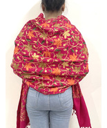 Women&#39;s Kashmiri Pink Color Stole Ethnic Flower Embroidered Wool Shawl C... - $79.00