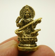 Maa Saraswati Devi Mini Amulet Statue Bless Wisdom Lucky Success Healing Goddess - £20.29 GBP