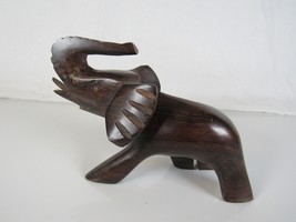 Vintage Hand Carved Wooden Running Elephant Statue Trunk Up Figurine - $14.49