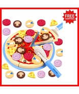 Kids&#39; Wooden Pizza Cutting Toy Set - 24 Pcs for Educational Pretend Play... - $660.61 MXN