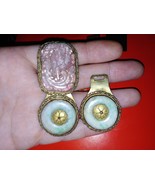 Antique Chinese gilt metal Jadeite Jade and rose pink quartz belt buckle  - $56,544.05 MXN