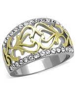 Gold Plated Filigree Hearts Wide Band Ring Stainless Steel TK316 - $23.15 CAD