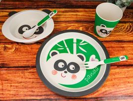 China Panda 5 Piece Organic Bamboo Dinnerware Set For Kids Children Todd... - $26.99