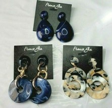 Franco Gia Post Back Earrings 3 Pair Plastic Dangle Blue Gold Charcoal Marble #1 - £19.20 GBP