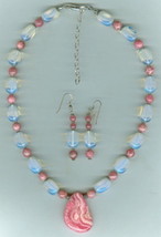 Adjustable Rhodochrosite and Opalite Glass Beads in Necklace and Earrings Set - £63.94 GBP