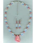 Adjustable Rhodochrosite and Opalite Glass Beads in Necklace and Earring... - £62.95 GBP