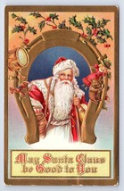 Postcard Santa Claus Horseshoe May He Be Good To You Gold Embossed c.1910 - £4.98 GBP