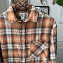H&amp;M Orange Plaid Flannel 100% Cotton Button Up Shirt M - $375.67 MXN