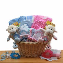 Double Delight Twins New Baby Gift Basket -Pink/Blue  - £89.60 GBP