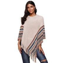 Women&#39;S Colorful Knit Tassel Fringed Pullover Poncho Sweater Cape Shawl ... - £31.49 GBP