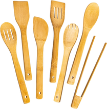 Wooden Spoons for Cooking 7-Piece, Kitchen Nonstick Bamboo Cooking Utensils Set, - £10.33 GBP