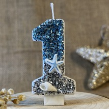 Shell Decor Birthday Candle,Sparkle Blue Party Decor,Sparkly Number Cake... - $14.99