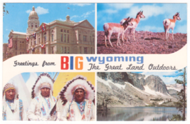 Vtg Postcard-Greetings From Big Wyoming The Great Land Outdoors-Chrome-WY1 - £2.70 GBP