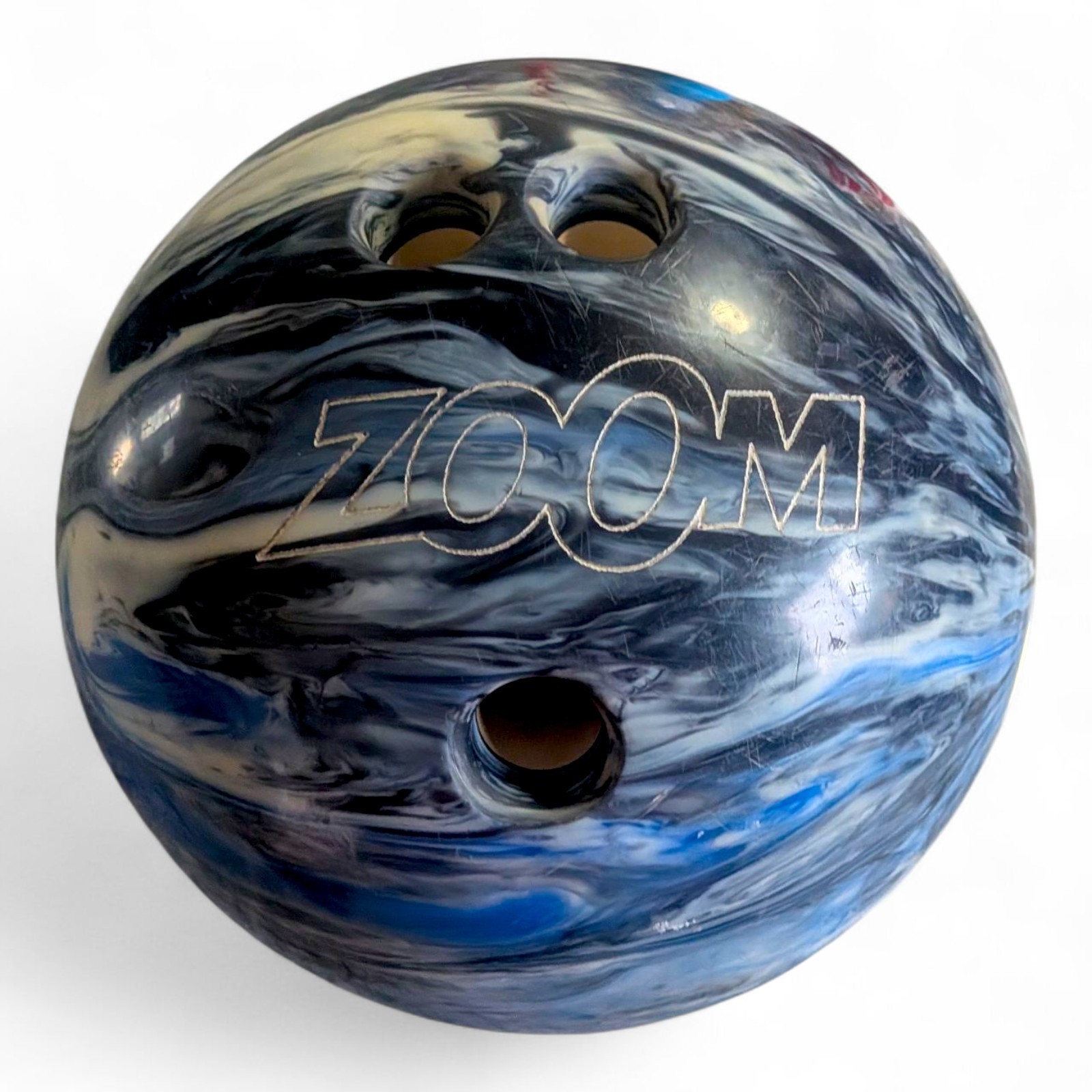 VTG Ebonite Zoom Glow 10 LB Bowling Ball Blue Black White Swirl Made in USA Item image 4