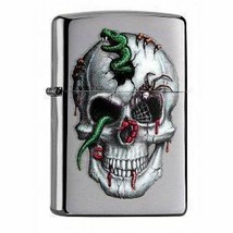 Zippo Lighter - Skull &amp; Snakes Brushed Chrome - 853924 - £21.55 GBP