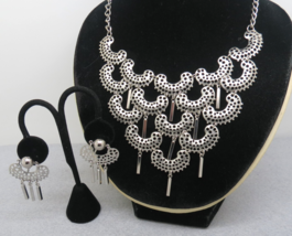 70s Charism Sarah Coventry Set Necklace Clip Earrings Silver Tone Dangle... - $24.74