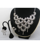 70s Charism Sarah Coventry Set Necklace Clip Earrings Silver Tone Dangle... - $24.74