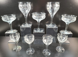 9 Pc Tiffin Franciscan Adam Goblets Champagne Wine Glasses Depression Etched Lot - £102.31 GBP