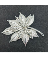 Vintage Coro Brooch Lapel Pin Layered Fall Leaves Silver Toned Signed - $43.03 CAD