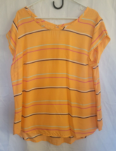 Stylus Women&#39;s Short Sleeve Striped Blouse Top Tangerine/Light Orange Si... - $16.82