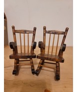 Lot of 2 Miniature Mini Wooden Wood Rocking Chairs Doll Furniture 6&quot; - $24.70