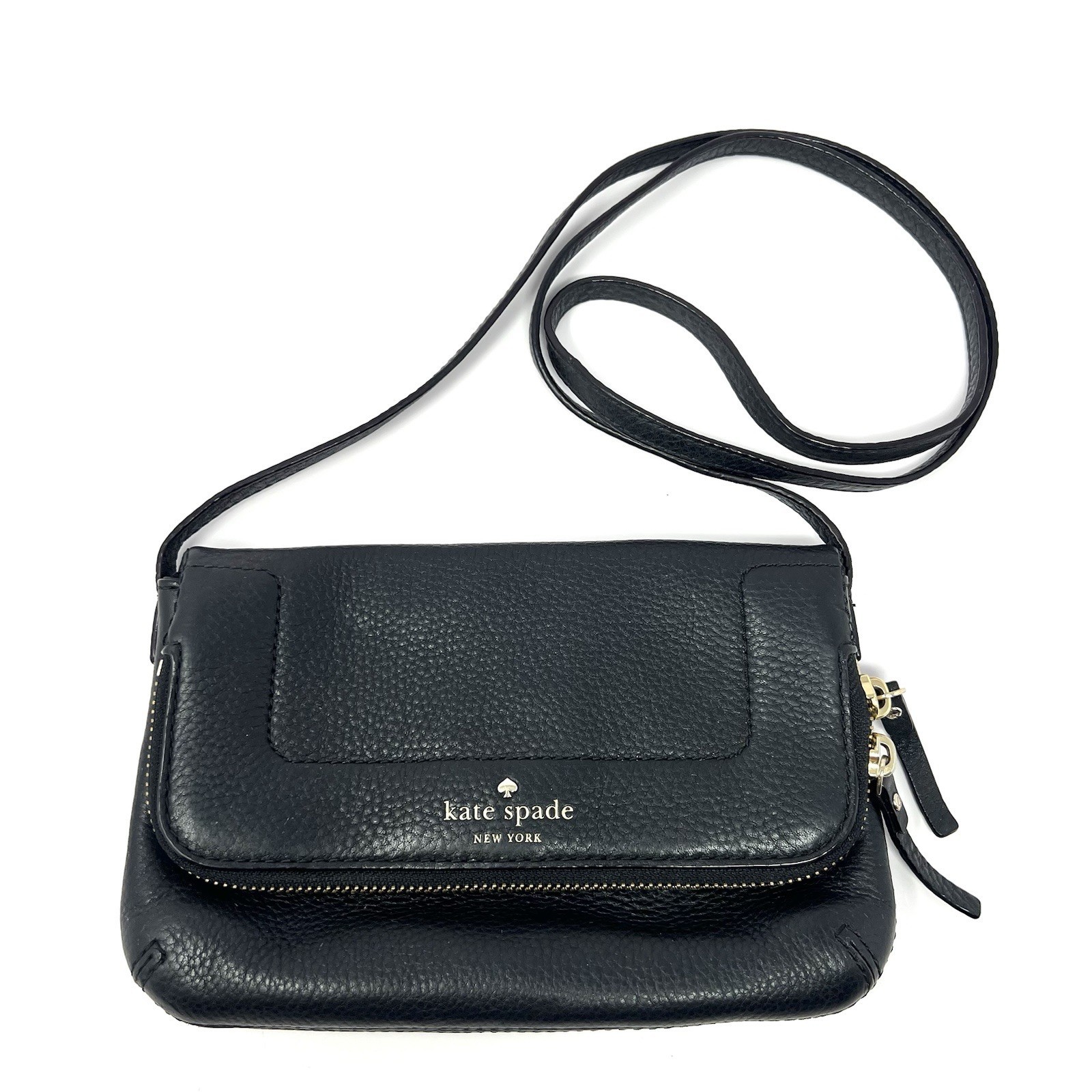 Kate Spade Mariana Mansfield Crossbody Bag Black Leather Fold Top Gold Z... - $49.45