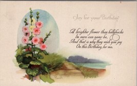 Artist Lyman Powell Birthday Greetings Hollyhocks Postcard W15 - £3.98 GBP