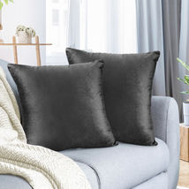 Charcoal Stone Gray 16&quot;x16&quot; Throw Pillow Covers Set 2 Sofa Velvet Cushion Cases - £21.12 GBP