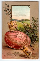 Easter Postcard Large Gold Trimmed Egg Embossed Baby Chicks PFB Germany 6907 - £11.07 GBP