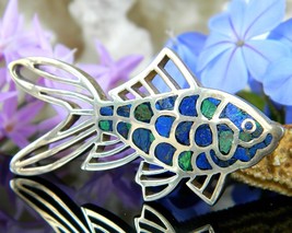 Vintage Fish Goldfish Koi Brooch Pin Mexico 950 Sterling Silver Lapis  - £57.64 GBP