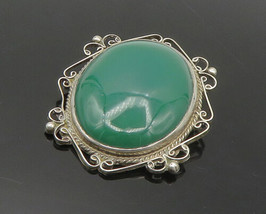 CP MEXICO 925 Silver - Vintage Green Onyx Baroque Swirl Brooch Pin - BP6994 - £71.46 GBP