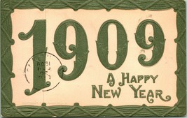 Vtg Cartolina 1909 A Happy New Year Auguri Goffrato Grande Lettera - £9.91 GBP