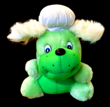 Vintage Green Dog in Chef&#39;s Cooks Hat Carnival  7&quot; Toy 1990s Fuzzy White Ears - £6.09 GBP