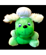 Vintage Green Dog in Chef&#39;s Cooks Hat Carnival  7&quot; Toy 1990s Fuzzy White... - £6.16 GBP