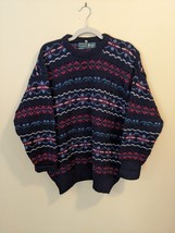 Vintage Tam O&#39;Shanter British Wool Knit Sweater Blue Multicolor Geometric Design - £33.63 GBP