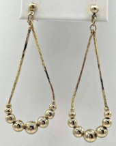 Vintage Gold Tone Dangle Drop Earrings Chain &amp; Bead Style SKU PB73 - £10.26 GBP